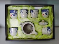 青花平口茶具七件套