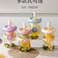 花朵玻璃吸管杯500ml（简装）