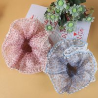 DM蕾丝印花网纱珍珠边大肠圈（颜色随机）
