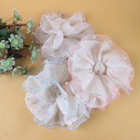 DM提花网纱吊珍珠双层大肠圈（颜色随机）