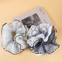 DM蕾丝波点网纱珍珠边大肠圈（颜色随机）